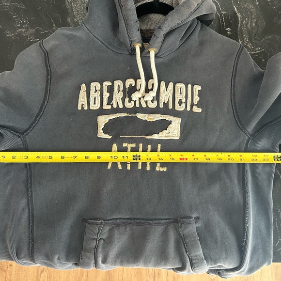 Abercrombie & Fitch Men's Navy Blue Hoodie Washed Distressed Vintage Y2K Large - Picture 9 of 13
